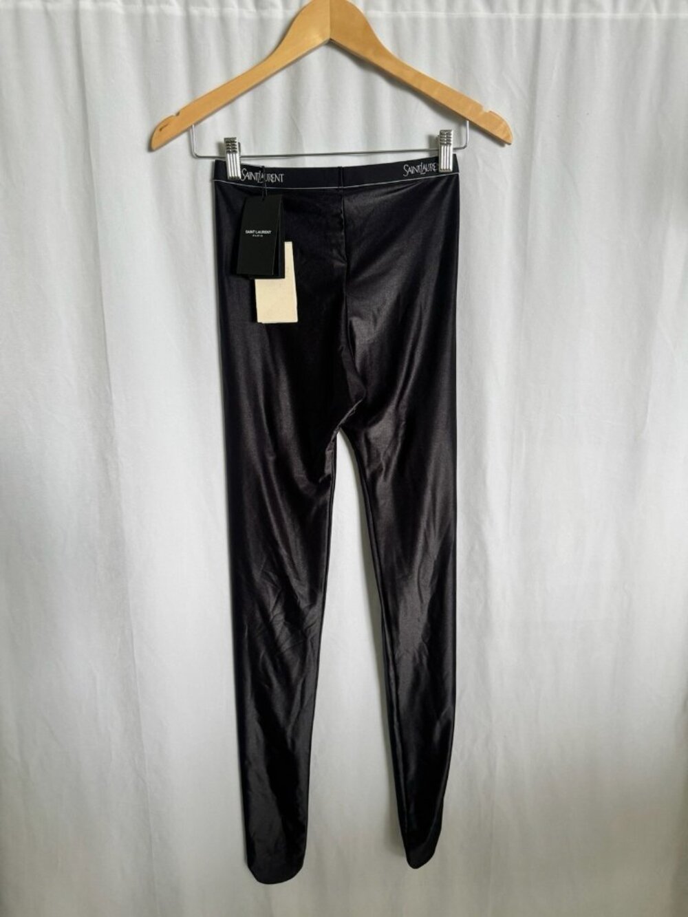 NEW Authentic Saint Laurent Women's  Black Shiny Stretch Leggings Pants M